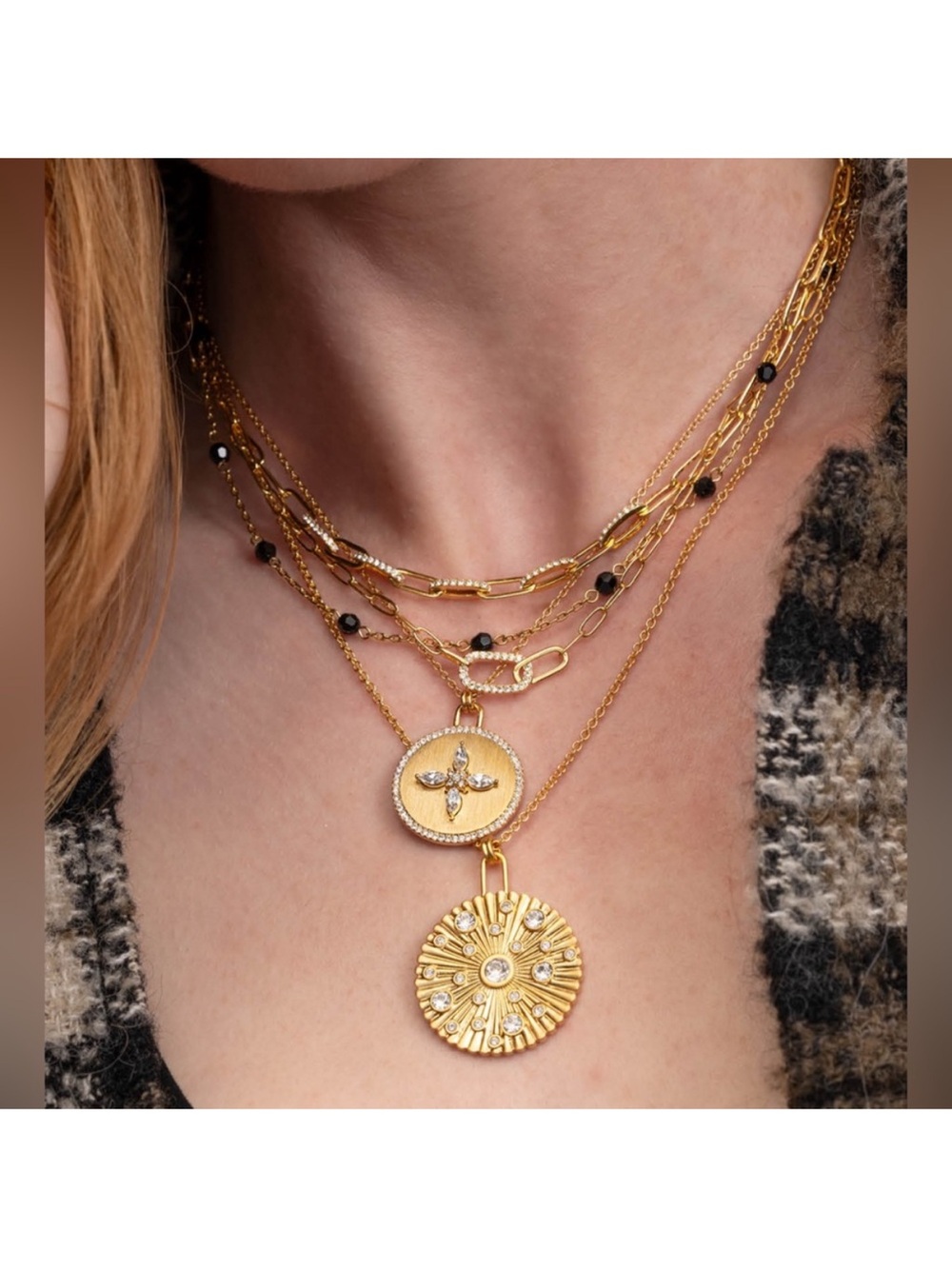 Touchstone Crystal by Swarovski Golden Coin Pendant Necklace (retired) - Picture 2 of 7